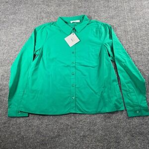 Spring + Mercer Womens Green Long Sleeve Button Down Blouse Shirt‎ T5548 Size L